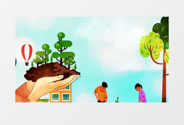 卡通清新植树节宣传展示背景视频