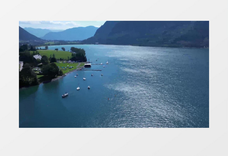 航拍微光粼粼的湖水实拍视频素材