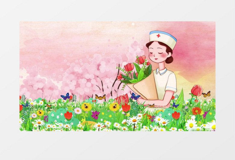 唯美插画风国际护士节宣传背景视频