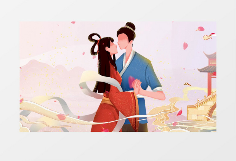 粉色中国风七夕情人节片头pr模板