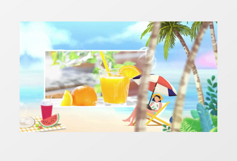 夏天海滩节气小暑图文背景视频