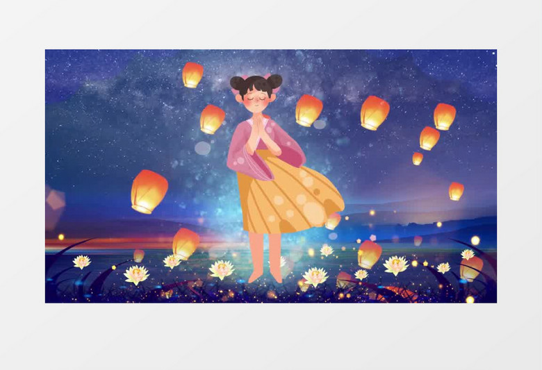 清新少女祈福中元节片头pr模板