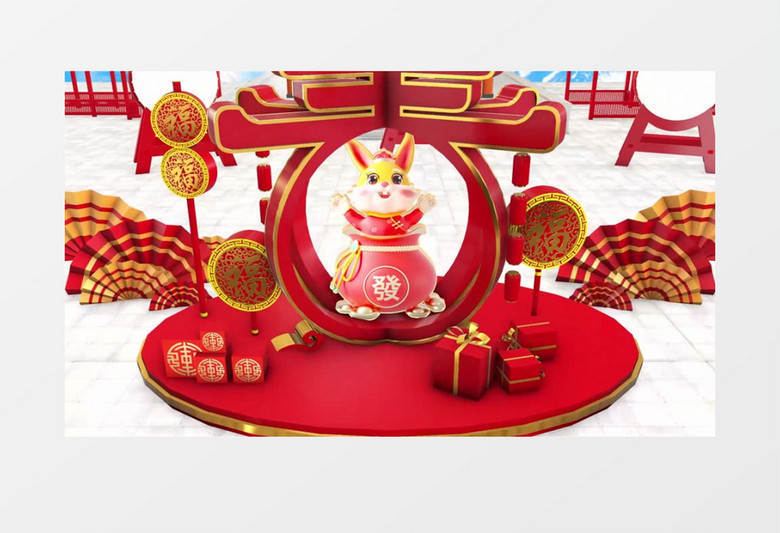 三维E3D兔年春节祝福片头展示AE模板