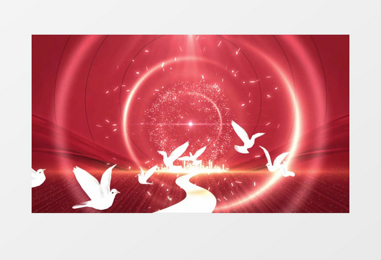 红色党政红绸金色城市背景视频