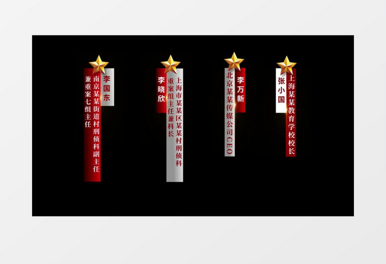 党政人名竖版字幕条后期素材