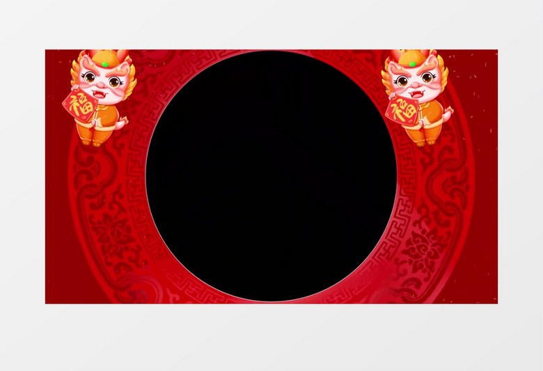 红色中国风龙年春节拜年边框AE视频模板