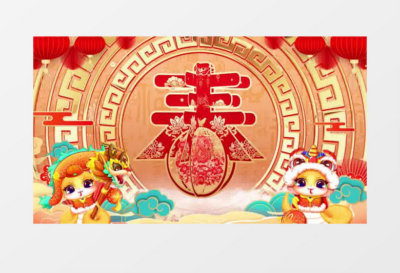 喜庆大气春字蛇年新年春节背景视频pr模板
