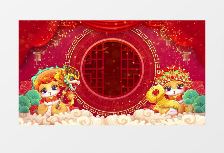 红色喜庆春节蛇年卡通蛇背景视频