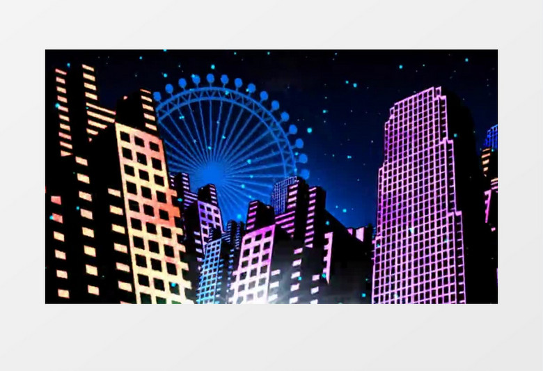 动态卡通夜景城市建筑背景视频素材