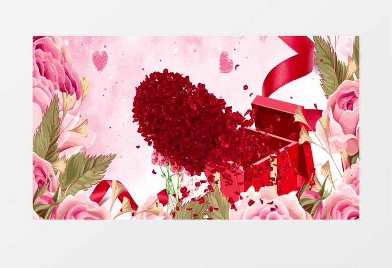 原创感恩节玫瑰花瓣飞舞红色爱心AE视频模板