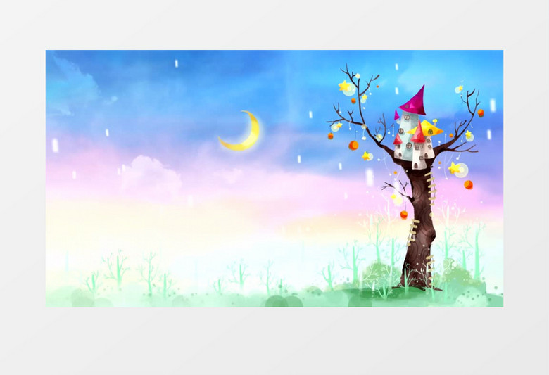 可爱月亮小树屋视频背景视频（有音乐）