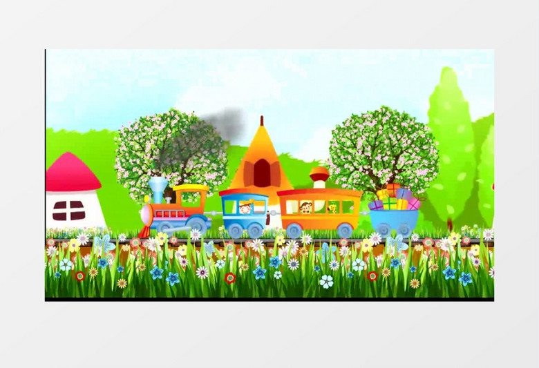 小火车猴子长颈鹿卡通背景视频（有音乐）