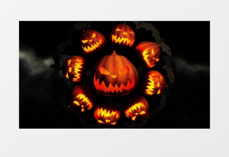 旋转的万圣节南瓜灯背景视频（有音乐）