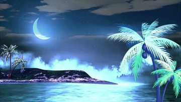 大海椰树星空弯月背景视频(有音乐)