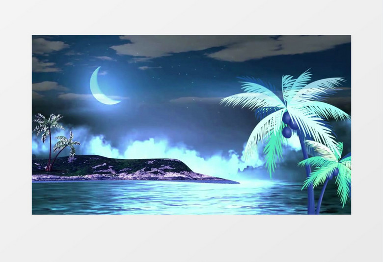 大海椰树星空弯月背景视频（有音乐）