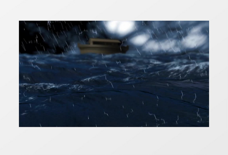雷电交加海上航行小船海水汹涌荡漾背景视频（有音乐）