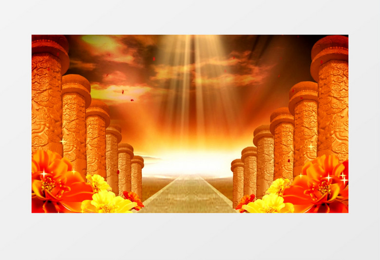 龙柱牡丹花背景视频（有音乐）