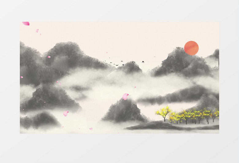 大气中国风水墨山水背景AE模板