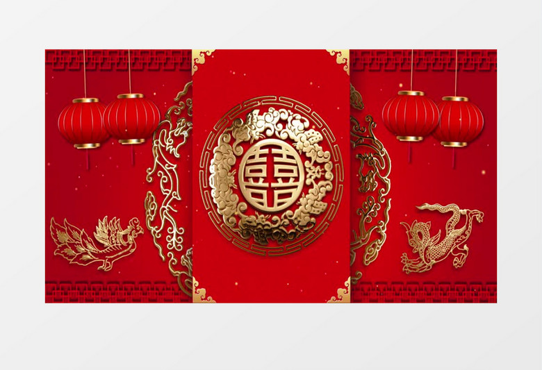 红色喜庆中式婚礼背景AE模板