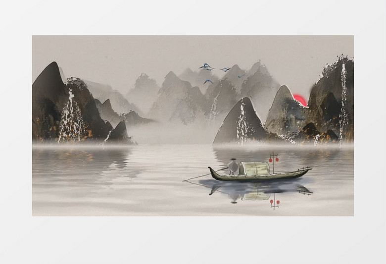 中国风水墨山水画风格背景ae模板
