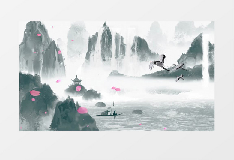 水墨山水古风中国风背景AE模板