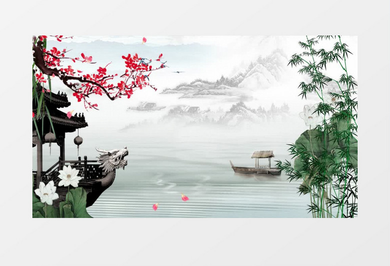 中国水墨画风景背景AE模板