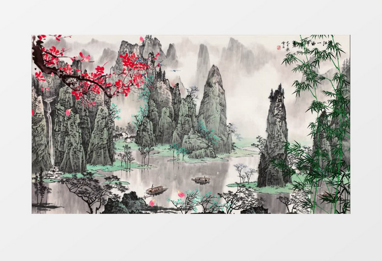 中国风水墨画风格背景AE模板