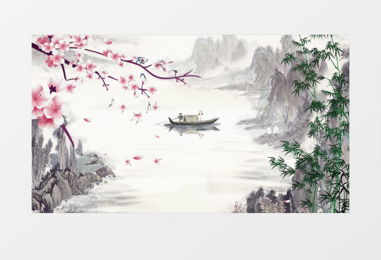 中国风水墨画风景背景AE模板