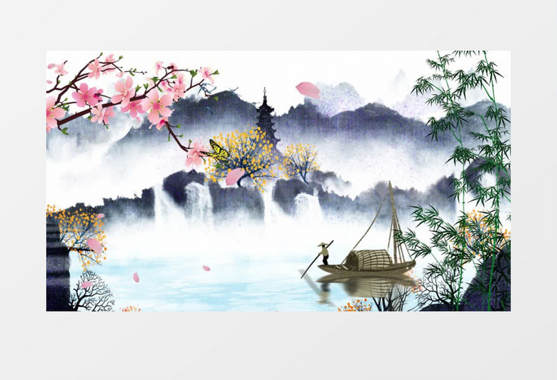 中国风山水画风景背景ae模板