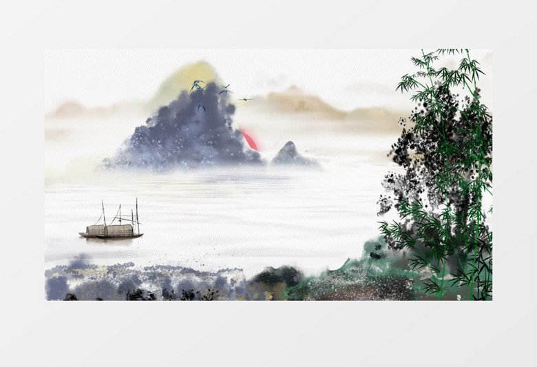 水墨画中国风格背景视频ae模板