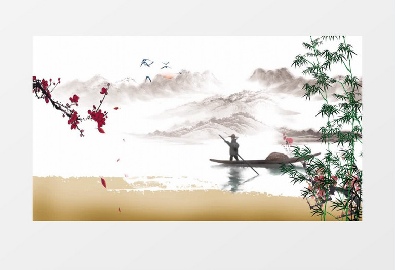水墨画背景中国风格背景ae模板