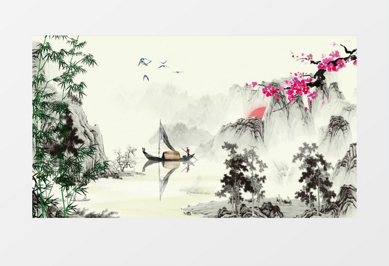 中国风山水画背景ae模板