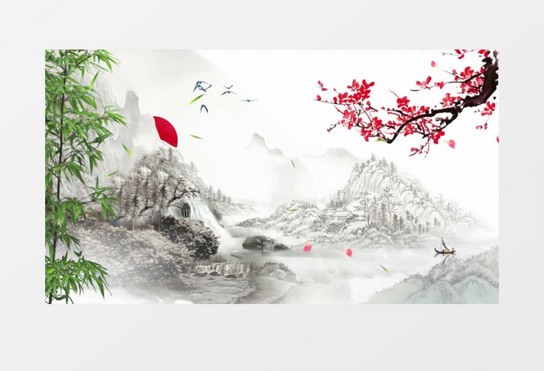 水墨画山水画中国风背景画模板ae模板