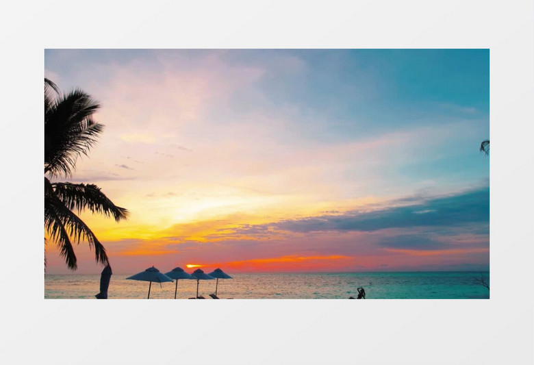 唯美的海边美丽的夕阳晚霞和沙滩实拍视频素材