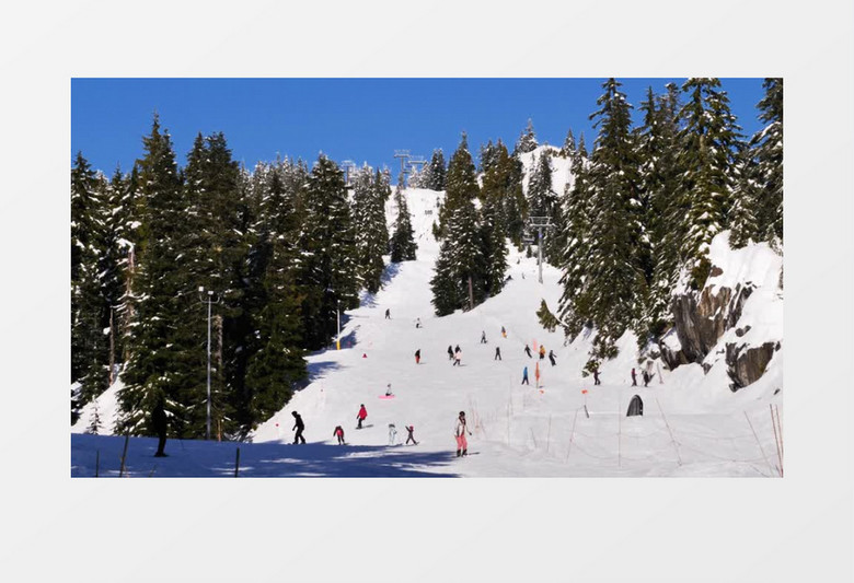 高清拍摄雪山上满是滑雪者实拍视频素材