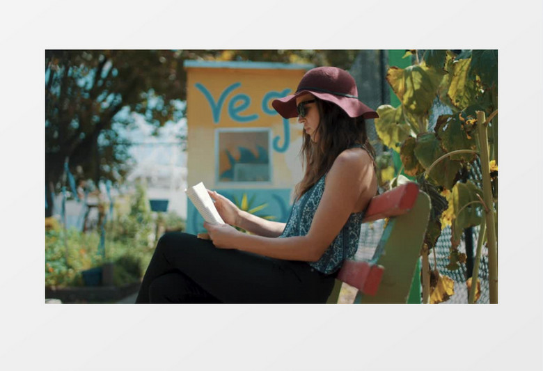 坐在长椅上看书的女人实拍视频素材