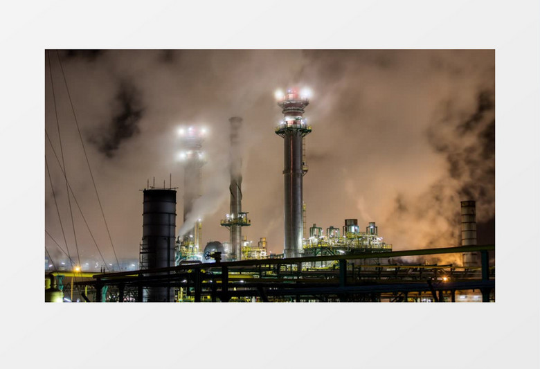 夜间石油化工厂实拍视频素材