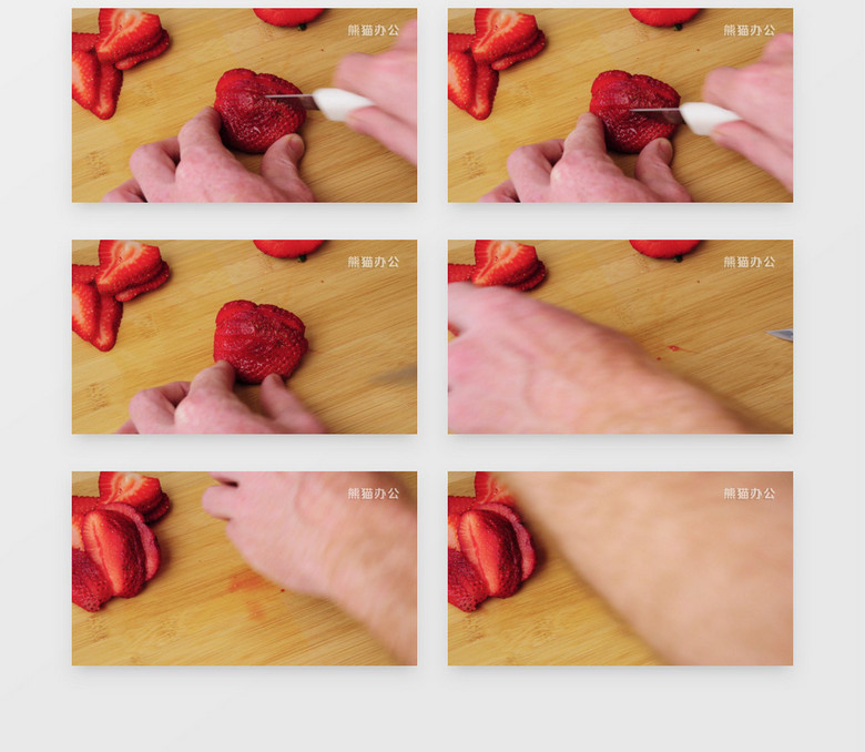 用刀轻轻切开草莓实拍视频素材