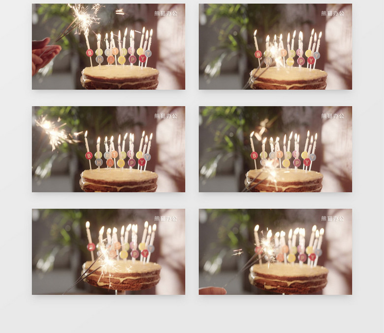 在生日蛋糕的蜡烛上点燃烟花实拍视频素材下载 Mp4格式 4096 2160像素 熊猫办公