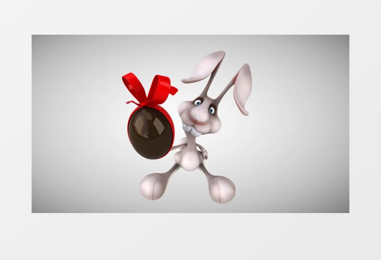 一只卡通兔子拿着绑好的蛋视频素材