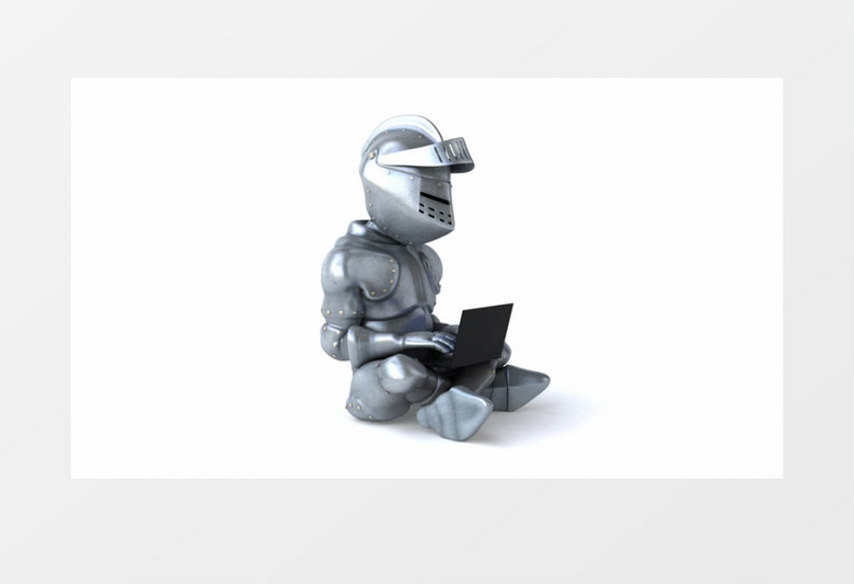 一个卡通钢铁骑士在敲电脑视频素材