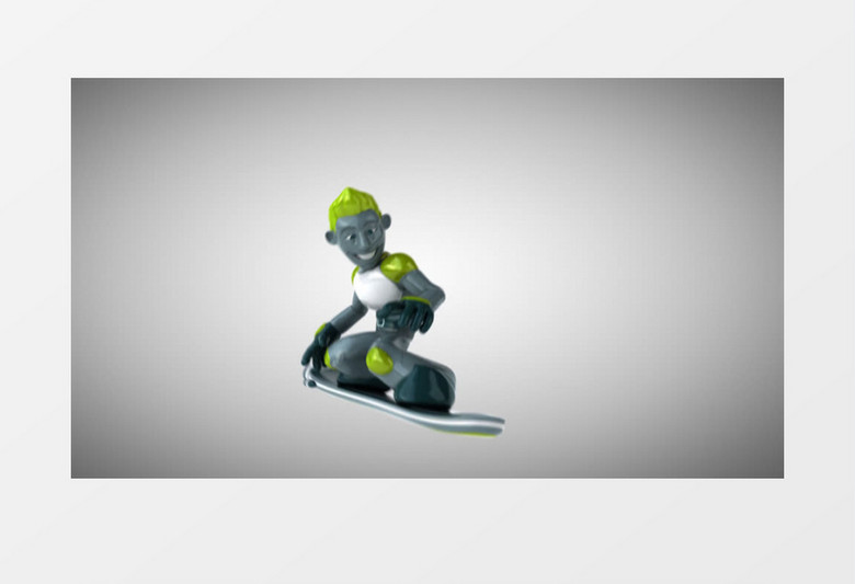 卡通绿巨人小人在滑滑板模型视频素材