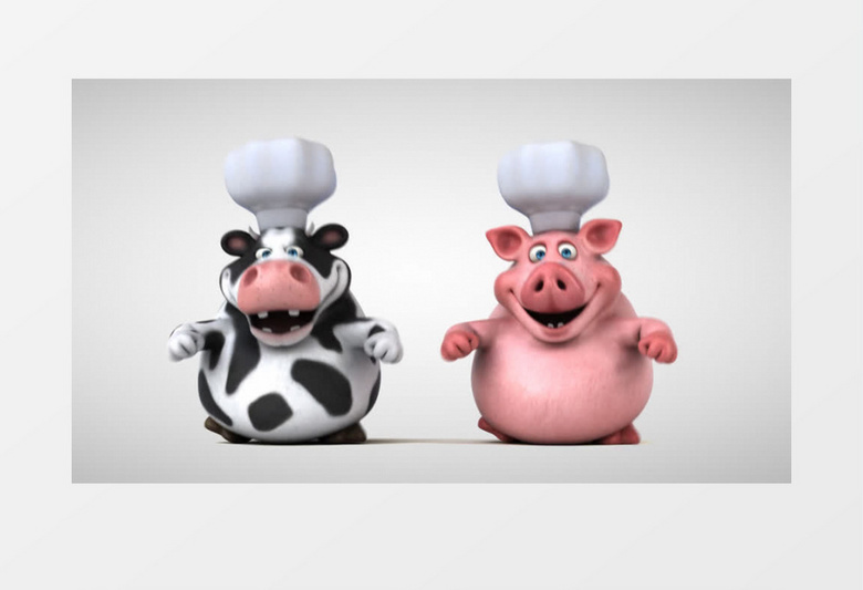 卡通奶牛跟卡通猪在舞蹈视频素材