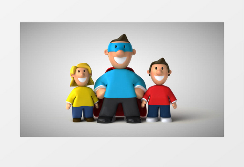 卡通爸爸超人带着两个孩子视频素材