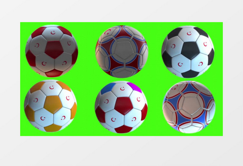 六个不同的足球在旋转视频素材
