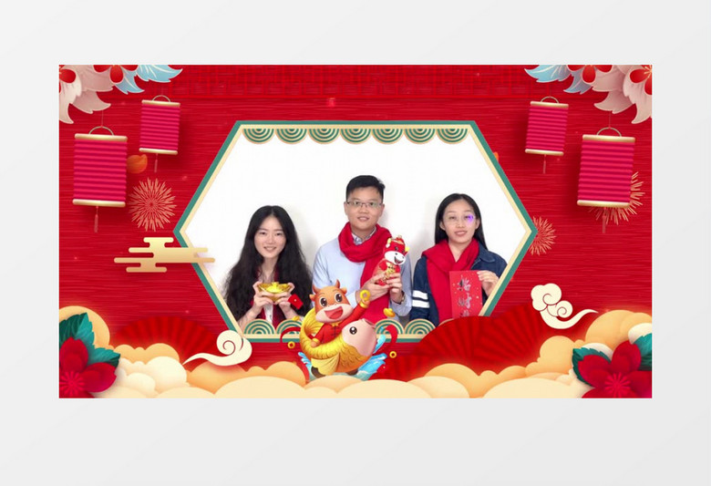 新春祝福视频透明遮罩2021祝福拜年边框AE视频模板