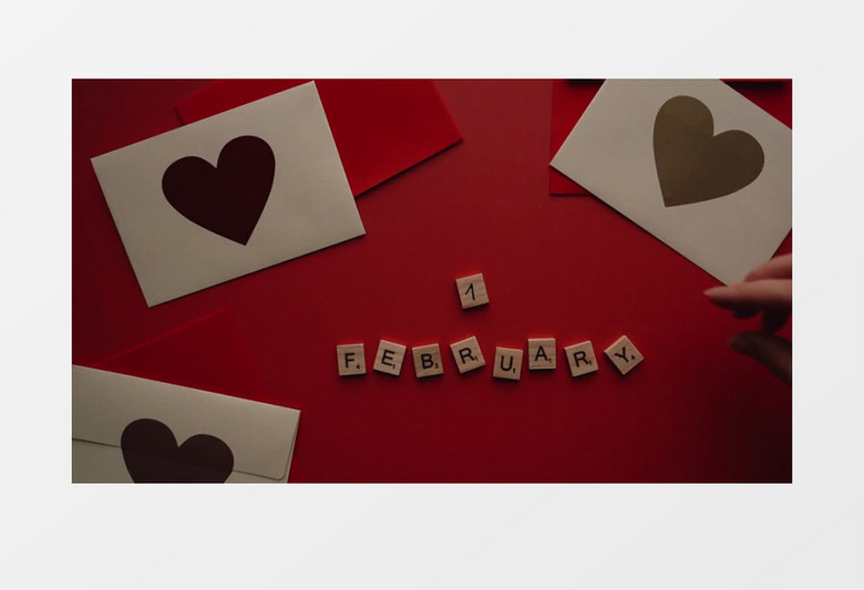 在红色桌面上摆放情人节贺卡和2月14实拍视频素材