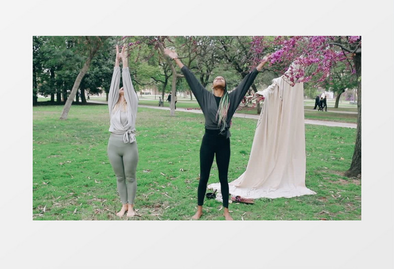 两个女人在公园里做瑜伽实拍视频素材
