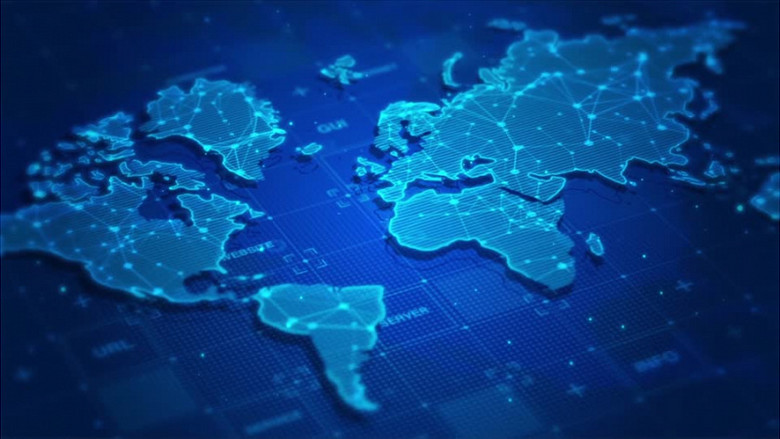 蓝色地图数据科技风背景视频