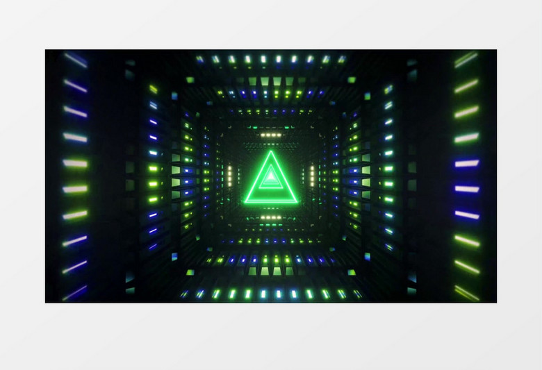 正方形中移动的绿色三角形光环背景视频素材有音乐